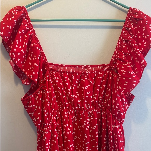 Red Ruffled Dress with Heart Print perfect for valentines - Picture 5 of 6
